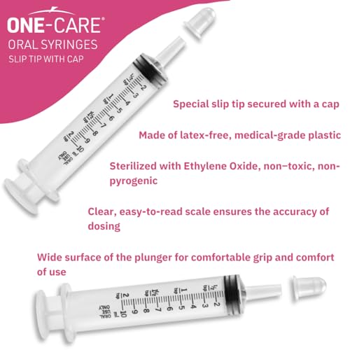 Pack of 200, ONE-CARE 10ml Oral Syringe with Cap, Latex-free, 100 Oral Dispensers - 10ml, Prolonged Slip Tip, Uses include oral administration of medicine for infants, adults and animals - size: 10 ml Black Scale (Pack of 2)
