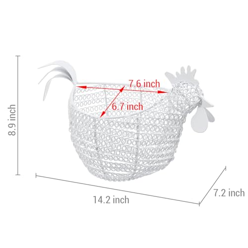 MyGift Modern Matte White Metal Wire Egg Storage Basket in Decorative Chicken Shaped Design, Farmhouse Container for Gathering Fresh Eggs and Easter Decor - color: White