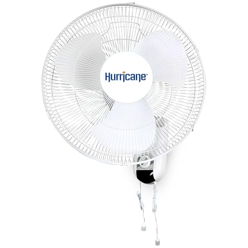 Hurricane Classic Oscillating Wall Mount Fan, 3 Speeds, White, 16in | Corded Electric Air Cooling Unit w/ Easy Pull Cord Controls for Home, Grow Tents, Offices, Sheds, Studios, Garages & Dorms - style: Classic