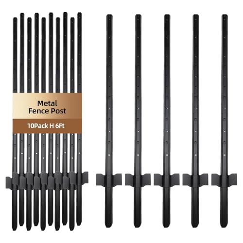 Metal Fence Post 6FT, 10 Pack Heavy Duty T Posts for Lawn, Garden, Farm | Heavy Duty Steel / Black Coating / Rust Resistant / Garden Wire Fence Support / Trellis / No-Dig U Post - size: 6FT 10PCS
