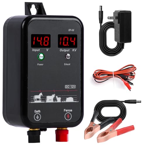 5 miles Electric Fence Charger,10kV 1J DC AC Electric Fence Energizer with LED Indicator,Powerful Plug-in Portable Electric Fence Kit for Livestock,Prevent Wild Animals Intrusion for Livestock Poultry