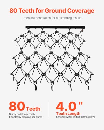 VEVOR Drag Harrow, 4 ft x 5.6 ft Durable Chain Harrow with 80 Sharp Teeth, Suitable for ATV UTV Tractor, Ideal for Soil Preparation, Seeding, Smoothing Landscapes, and Yard Gravel Driveway Maintenance - size: 4 x 5.6 ft