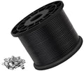 Vinyl Coated Wire Rope 304 Stainless Steel Coated Wire Cable-Black, 1/16" OD to 3/32" x 1000FT, with 300 Pcs Crimping Sleeves-Cable for String Lights, Suitable for Clotheslines - size: 1000FT