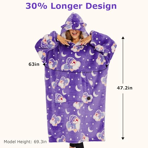 THREE POODLE Wearable Blanket Hoodie, Glow in The Dark Oversized Hoodie Blanket, Sherpa Hooded Blanket Sweatshirt for Adults Women Men Kids, Cozy Gifts - color: Luminous Sloth, size: Adult-Extra Long