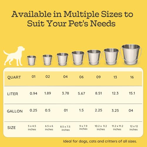 13 quart Heavy Duty Stainless Steel Round Bucket with Handle | 3.25 gal Sturdy Food & Water for XXL Dogs Goats sheep Horse & Livestock | Fits kennel Crate Cage Farm | Hanging Utility Pail - size: 13 Quarts
