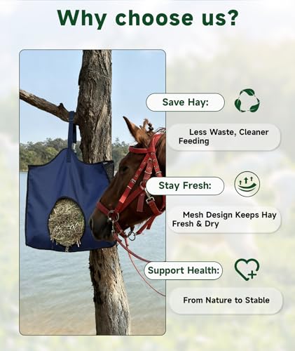 Hay Feeder for Goats and Horses - Slow Feed Design, Heavy Duty Hanging Hay Bag for Barn, Trailer & Paddock, Easy to Hang & Clean(2pcs, Navy Blue) - color: 2pcs-navy blue