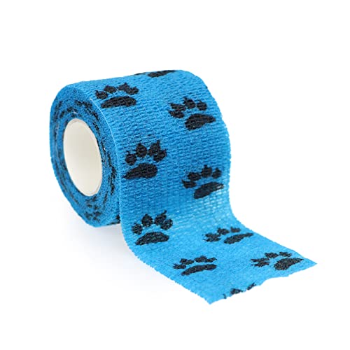 Self Adhesive Bandage Wrap Animal Cohesive Bandage Self Adherent Wrap First Aid Tape for Dogs Cats Horses Birds & Wrist Healing Ankle Sprain (2 Inch Blue Paw 6 Rolls) - color: 2 Inch Blue Paw 6 Rolls