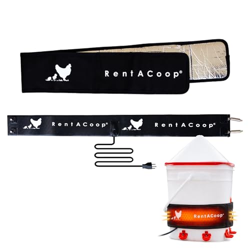 RentACoop Heated Chicken Waterer Belt for Winter, Thermo Bucket Heater Strap LG with Insulated Wrap for 2-5 Gal, 40W Energy Efficient, Safe to -10°F, Auto Thermostat - size: Large
