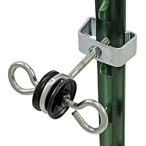 Q'mark Farm Electric Fence T-Post Gate Handle Anchors Double Hook T-Post 2-Rings T-Post Insulators (5), Black