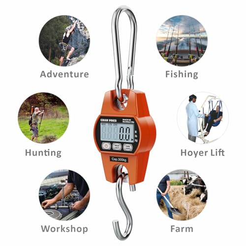 GRAM PRES Digital Hanging Scale, Mini Crane Scale 660LB/300KG | Deer Hunting Scales,Digital Scale with Hooks for Farm Fishing, Fish,Luggage，Outdoor.