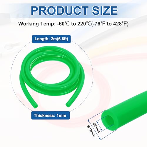 uxcell 6mm ID x 12mm OD Silicone Tubing, 6.6ft High Temp Silicone Air Tube Drip Irrigation Hose Pipe for Home Brewing Wine Beer Line and Aquaponics, Green - color: Green, size: 6mm x 12mm x 200cm