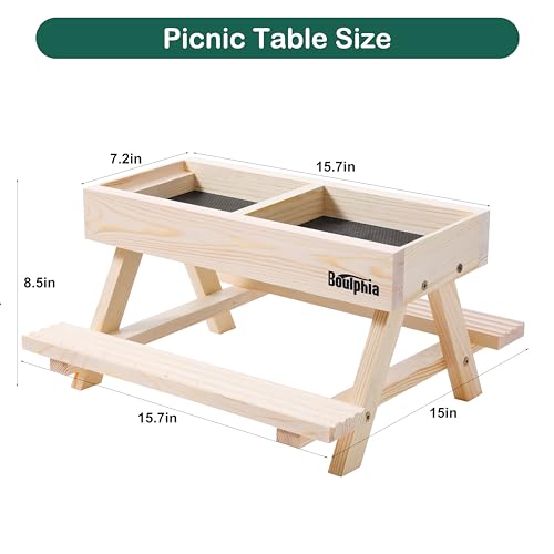 Boulphia Chicken Feeders and Waterers, Chicken Feeder No Waste Kit with Picnic Table and 2 Water Feeder, Handmade Wooden Chicken Supplies & Accessories for Chicken Coop - color: Natural Solid Wood