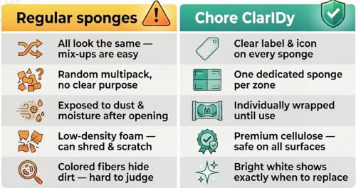 4-Pack Labeled Individually Wrapped Sponges Cellulose sponges Kitchen sponges Non Scratch Bathroom Sponges for Cleaning No Scratch Sponges Dishwashing Sponges Household Cleaning Sponges