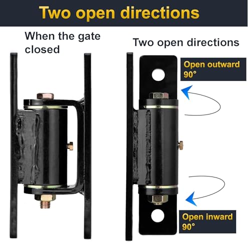 Heavy Duty Gate Hinges,7in,1100lbs Capacity,Thick Solid Steel | Built in Roller Bearing Hinges for Wood & Metal Gates, 90°Inward/Outward Smooth Swing, Bolt/Weld On Fence/Barn/Driveway,2Pack - size: Large-ZJ