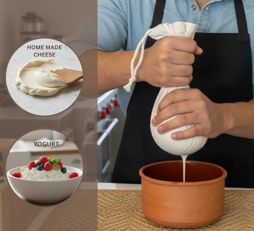 PurpleEssences Ultra-Dense Unbleached Cotton Nut Milk & Filter Bags Reusable Cheesecloth Drawstring Strainers for Cheese Making, Straining, Storage, Sprouting - Set of 4-10X12 Inch - Natural - size: 10 x 12 Inch