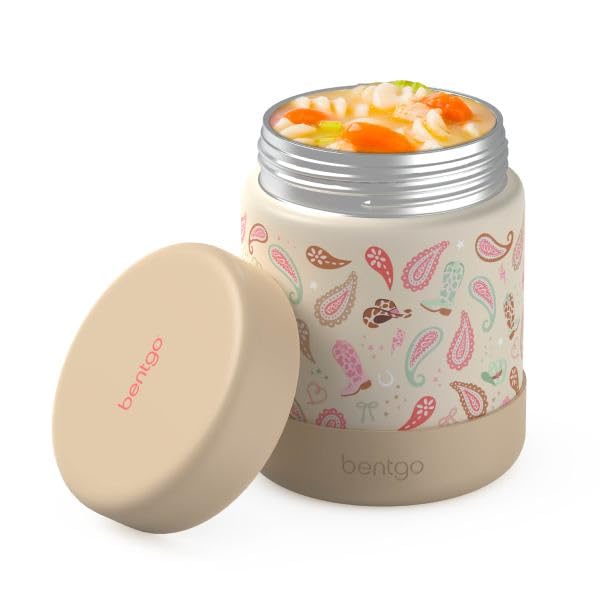 Bentgo Kids Stainless Steel Leak-Proof Food Jar for Hot or Cold Food | 11 fl oz Double Insulated Container with Removable Silicone Bumper, Dishwasher Safe, Easy Open Lid, Ages 3+ (Cowgirl Dreams) - color: Cowgirl Dreams