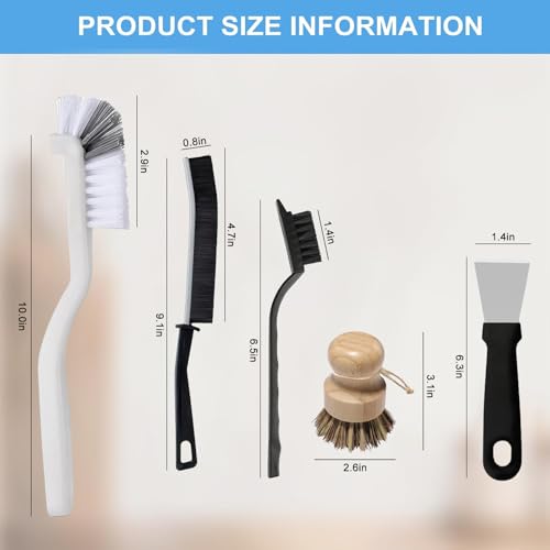 12Pcs Crevice Cleaning Brush Set, Hard Bristle Multi-Purpose Household Cleaning Tools for Kitchen Bathroom Tile Grout Window Track, Bamboo Pot Brush + Copper Wire Brush + Scraper