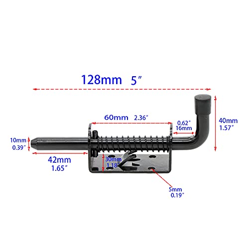 5 Inch Spring Loaded Latch Bolt, Heavy Duty Spring Loaded Latch Pin Door Lock,1/2" Pin Shed (2, Black)
