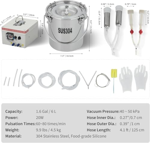 3L Milking Machine, Rechargeable Battery & Adjustable Suction Pulsation Vacuum Electric Milker, Portable Milker with Food-Grade Silicone Cups and Tubes - size: 3L