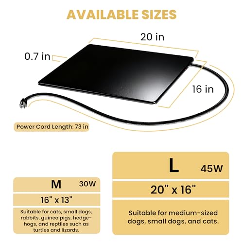 Outdoor Heated Dog Pad for Medium Dog, Cat, Anti-Bite & Waterproof Heating Pad, Pet Warmer for Outside Feral Cat Houses, Durable Indoor Outdoor Warming Pet Mat in Extreme Weather 20" x 16" 45W - size: L: 20'' x 16''
