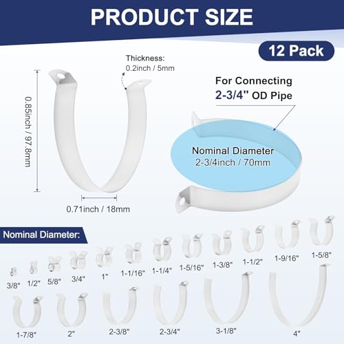 M METERXITY 12-Pack 2-3/4" Brace Bands Chain Link Fence Parts | Galvanized Steel Chain Link Brace Band with Bolts and Nuts for Fence, Gate, Posts, Rust-Resistant [Silver] - size: 2-3/4"