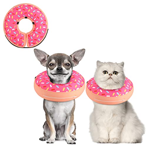 Supet Inflatable Dog Cone Collar for Small Dogs Puppies Cats, Soft Dog Cone Alternative After Surgery for Puppies Cats to Stop Licking - color: Donut Pink, size: XS(Neck 4"-7")