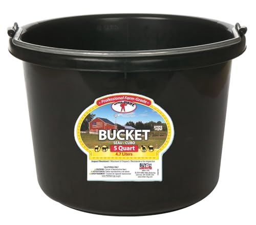 Little Giant® Plastic Animal Feed Bucket | Round Plastic Feed Bucket with Metal Handle | Made in USA | 5 Quarts (1, Black) - color: Black