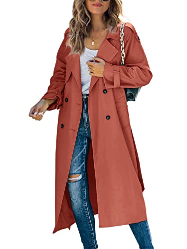 Womens Long Trench Coat Double Breasted Windproof Overcoat With Belt | Classic Lapel,Fall clothing, Spring outfits, Street outwear - color: 01 Dark Brown, size: Small