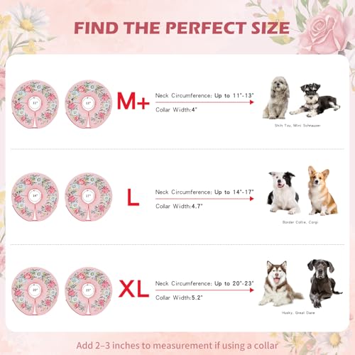 IEUUMLER Inflatable Recovery Dog Cone Collar, Neck Donut Protective ECollar, Adjustable Soft Collar for Dog and Cat After Surgery Prevent from Biting & Licking EU020 Floral Wreath M+ - color: Floral Wreath, size: Medium + (Neck:11''-13'')