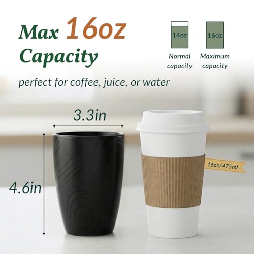Homienly Drinking Glasses 16oz Wheat Straw Cups-Stackable and Reusable Cups, Alternative to Plastic Cups for Iced Coffee, Smoothies,Iced Tea-Black Grey - color: Black Grey, size: 16 Ounces