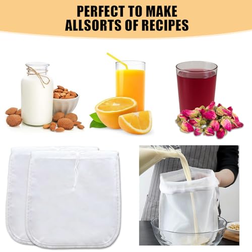 Nut Milk Bag Reusable 2 PCS 12" x 10" Food Strainer Nut Bags for Straining Almond/Soy Milk Greek Yogurt Professional for Cold Brew Coffee Tea Beer Juice Fine Nylon Mesh Cheesecloth - color: 2 pcs