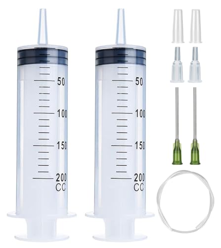 2 Pack 200ml Syringes with 55.1 Inch Tube and Needle 14G 1.5”, Large Plastic Syringe Individually Packaged for Scientific Labs, Watering, Refilling - style: 200 ml