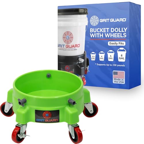 Grit Guard Bucket Dolly with Wheels - Rolling Detailing Wash Bucket with 5 Wheels and 2 Locking Casters Compatible with 2.5, 4, 5 and 6 Gallon Buckets (Green, 3" Red Casters) - Made in the USA - color: Green, size: 3" Red Casters