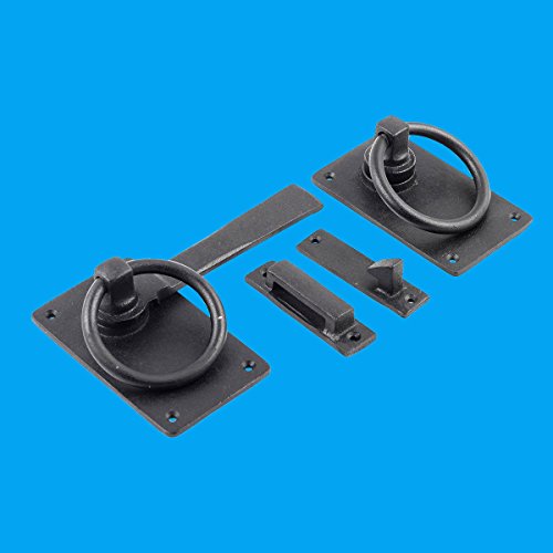 Renovators Supply Manufacturing Door Lock Latch 6.5 in. Black Wrought Iron Gate Latch Garage Barn Door Lock with Mounting Hardware - color: Black 6.5", size: Pack of 1