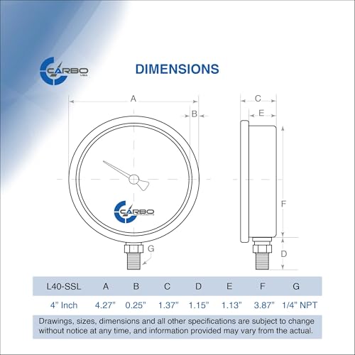 4" Pressure Gauge, Stainless Steel Case, Chrome Plated Brass Connection, Lqiuid Filled, Vacuum -30 Hg/0, Lower Mount 1/4" NPT - size: 4", style: STANDARD