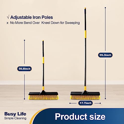 Yocada 18 Inch Push Broom Heavy-Duty Outdoor Commercial Broom Brush | Stiff Bristles for Cleaning Patio Garage Deck Concrete Wood Stone Tile Floor 65.3 inch Long