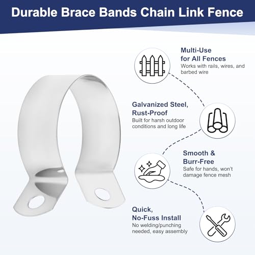 M METERXITY 6-Pack Brace Bands Chain Link Fence Parts, 1-1/4 Inch Galvanized Steel Chain Link Brace Band with Bolts and Nuts for Fence/Gate/Posts/Rust-Resistant