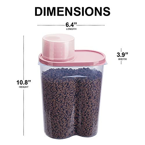2 Pack 2lb/2.5L Pet Food Storage Container with Measuring Cup, Can Covers and Bowl for Small Dog, Cat, Waterproof-BPA Free - color: Pink 2.5L