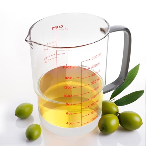 Newness 2-Cup Glass Measuring Cup For Baking and Cooking, (Upgraded, 3 Marking Including Cup/ML/Ounce Scale) Dishwasher, Freezer, Microwave, and Preheated Oven Safe, Essential Kitchen Tools - color: Red Measuring Scale, size: 500ML
