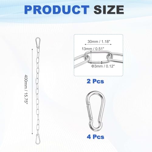 PATIKIL Gate Chain Lock, (15.8Inch, Silver) (2Pcs)304 Stainless Steel Hanging Chain Lock for Stall Barn/Cabinet/Fence/Hammock/Pet Cages - size: 15.75