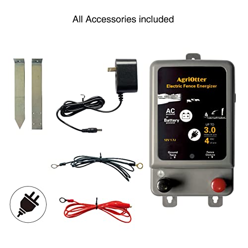 Electric Fence Energizer 15 Acre 2 in 1 Powered by Battery or AC Outlet 8000V 1.75J Pulse Electric