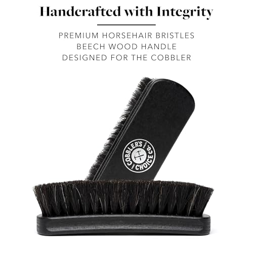 Cobbler's Choice Horsehair Shoe Brush - Premium Shoe Shine & Polish Brush | Horsehair Brush for Shoes & Boots - Buffs, Shines & Cleans Leather with a Concave Beech Wood Handle for a Comfortable Grip - color: Black