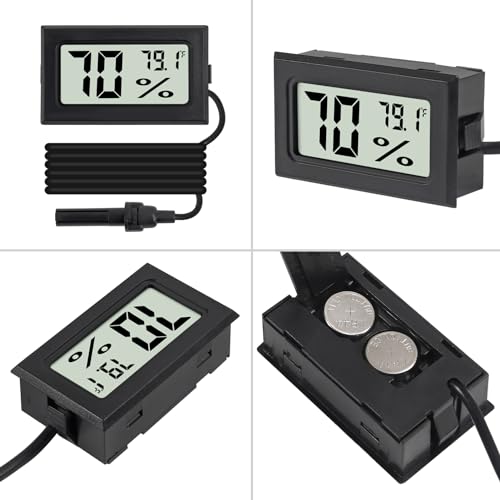3Pcs Fahrenheit Thermometer Hygrometer Mini Digital with Probe Electronic Temperature Humidity Gauge Meters Indoor LCD Display for Humidors,Greenhouse,Garden,Incubator Reptile Terrarium - color: Black-3PCS