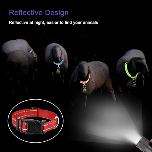 10 Pack Reflective Goat Collars with Bells, Adjustable for Sheep | Goat Bells for Collars, Reflective Nylon Straps, 13.7-20.5 in Adjustable Fit, Quick-Release Buckles, For Goats & Sheep