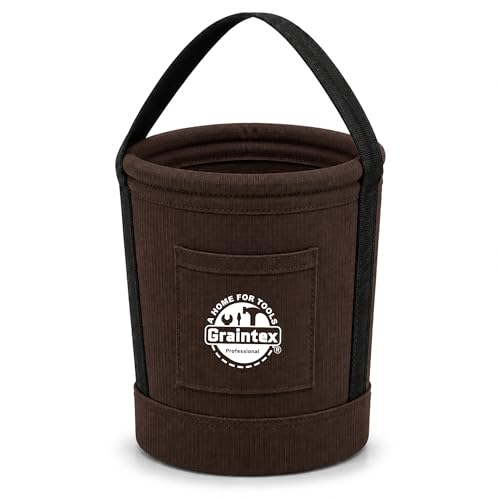 Graintex Tapered Canvas Bucket 12"x10"x15", Utility Tool Bucket One Inside Pocket, Reinforced Base & Carry Handle, Ripstop Canvas - Coffee Brown - color: Coffee Brown