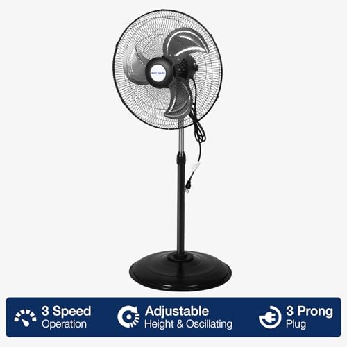 BILT HARD 18" High Velocity Pedestal Fan with 3-Speed Setting, 3900 CFM Heavy Duty Oscillating Metal Stand Fan with Aluminum Blades for Residential, Commercial and Garage - size: 18 in.