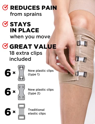 Premium Elastic Bandage Wrap - 2pk - 6 in x 15ft - Wide + 18 Extra Clips | Strong Compression Bandage Wrap for Leg, Arm, Waist, Thigh, Back, Lymphedema, Body Wrap - For First Aid Kit and After Surgery - size: 2 Pack (6in)