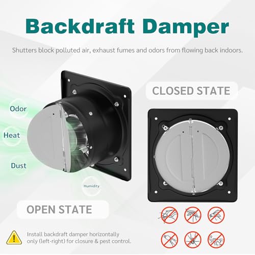 10 Inch Wall Mount Exhaust Fan, Metal Ventilation Fan with High Airflow, Suitable for Garage, Bathroom & Attic Spaces, Black - color: Black, size: 10inch
