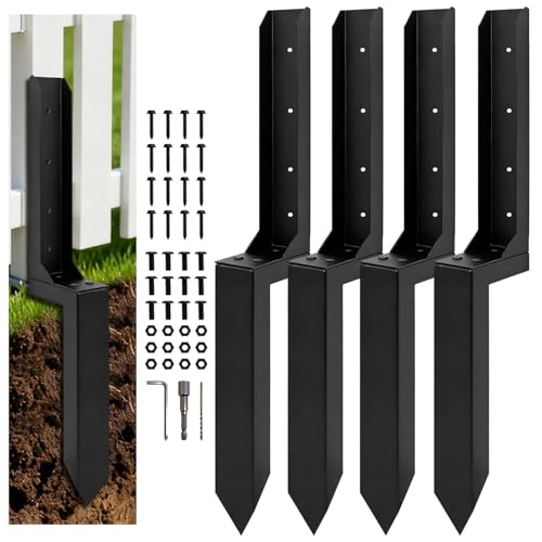 4 Pack Fence Post Repair Kit, Thickened Fence Post Anchor Ground Stakes | 31.5 Inches, Post Supports for 4x4 Ground, Fence Support Brackets, for Broken/Leaning/Tilted Wooden Fence
