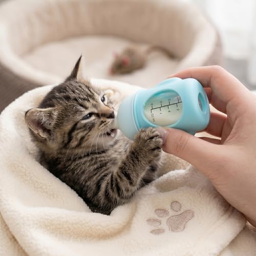 Kitten Bottle for Nursing, Miracle Nipple for Kittens Puppy Kitten Milk Replacement, Silicone Kitten Feeding Bottle for Pregnant Cat Essentials (Blue)